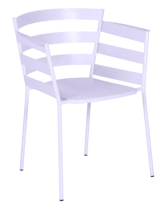Fermob RYTHMIC outdoor armchair with colorful marshmallow design, featuring a modern, curved plastic seat and metal legs.