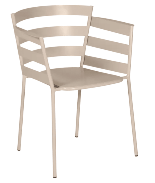 Fermob RYTHMIC outdoor armchair in nutmeg color, showcasing its stylish design and comfortable seating for outdoor spaces.