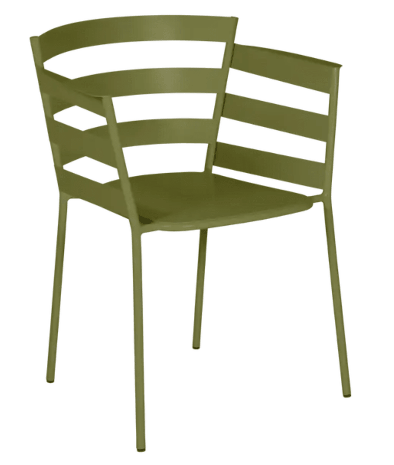 Load image into Gallery viewer, Fermob Pesto RYTHMIC outdoor armchair with a modern, curved design and vibrant green color, perfect for outdoor seating.
