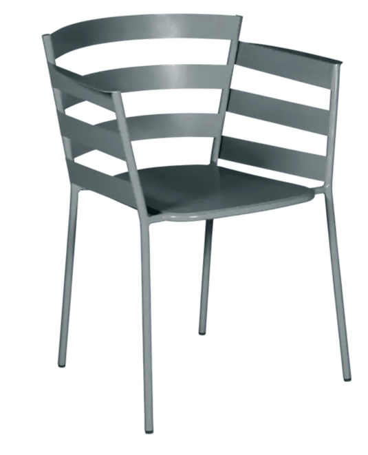 Storm grey Fermob RYTHMIC outdoor armchair with a sleek, modern design, featuring a sturdy frame and comfortable seating.