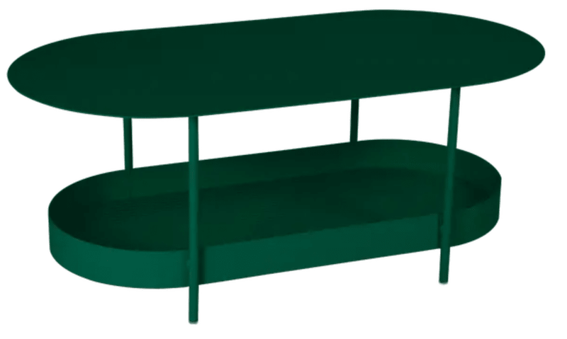 Load image into Gallery viewer, Cedar green Fermob Salsa low table measuring 113 x 58cm, featuring a sleek, modern design for indoor or outdoor use.
