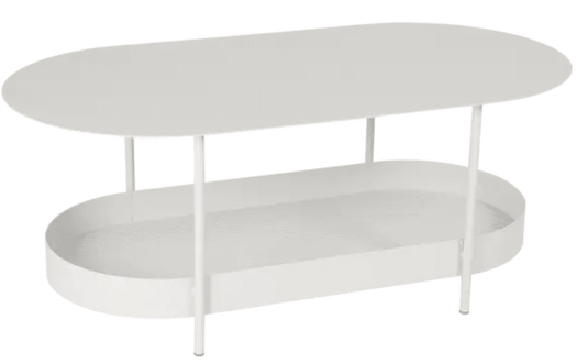 Clay grey Fermob Salsa low table, 113x58cm, showing a sleek, modern outdoor furniture piece with smooth surface and sturdy design.