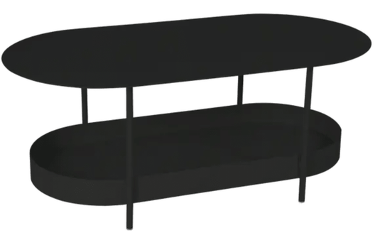 Fermob Salsa low table in liquorice color, measuring 113x58cm, with a sleek modern design and smooth surface.