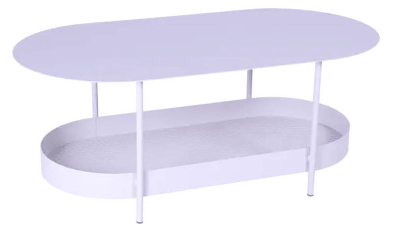 Load image into Gallery viewer, Fermob Salsa low table measuring 113x58cm with a sleek, modern design in a marshmallow color, perfect for contemporary living spaces.
