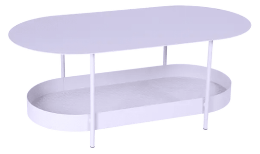 Fermob Salsa low table measuring 113x58cm with a sleek, modern design in a marshmallow color, perfect for contemporary living spaces.