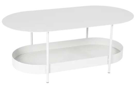 White Salsa low table by Fermob, 113x58cm, featuring a modern design with a smooth surface and sturdy legs.