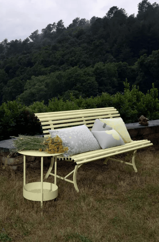 Fermob Salsa pedestal side table with frosted lemon finish, outdoor furniture style, lightweight and modern design.
