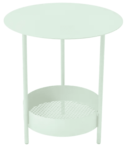 Fermob Salsa pedestal side table in IcMint color, outdoor furniture with a round top and pedestal base.