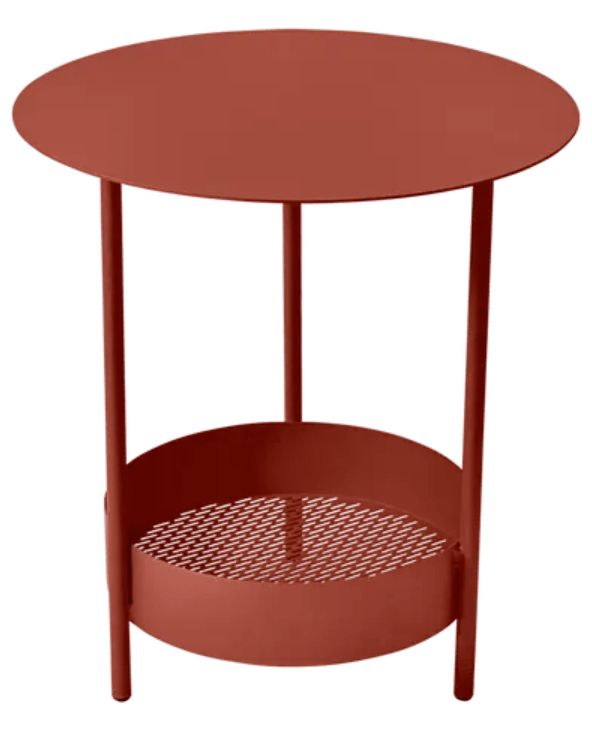 Load image into Gallery viewer, Red Fermob Salsa pedestal side table with a round top, outdoor furniture design, ideal for patios or garden spaces.
