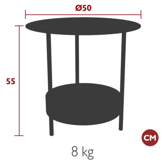 Fermob Salsa pedestal side table with round tabletop and pedestal base, outdoor furniture for patio or garden use.