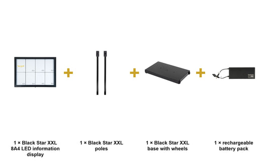 Securit Information Display Set - Black Star XXL 8A4 LED - Display + Poles & Base + Battery - what is in the set