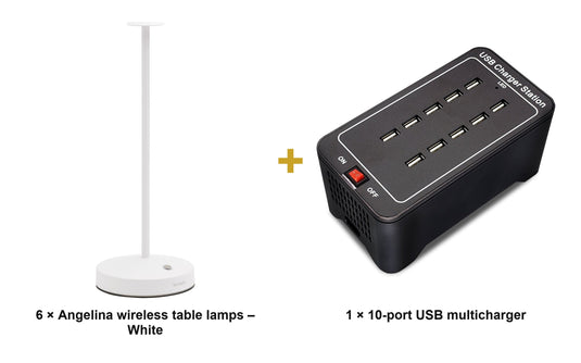 Securit Lighting Set - Angelina Table Lamps White (Pack of 6) + 10-Port Multicharger - what is in the set
