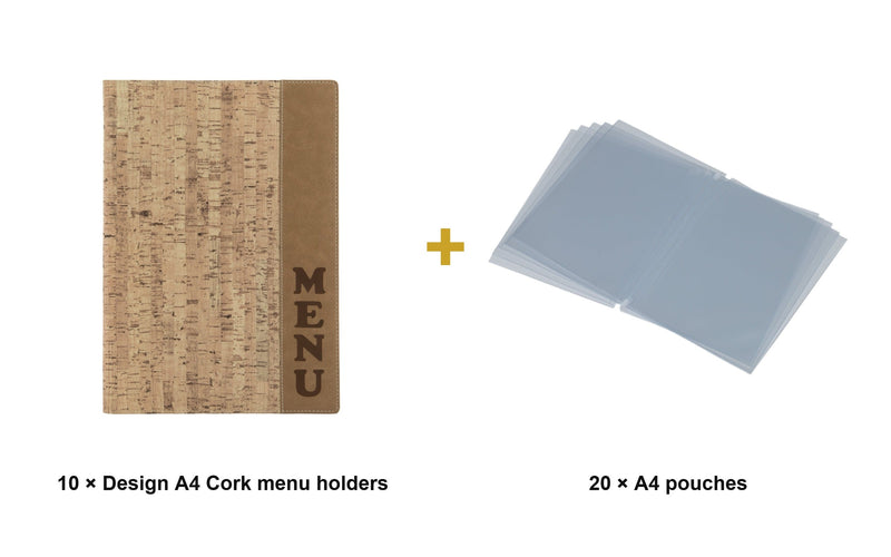 Load image into Gallery viewer, Securit Menu Set - Design A4 Cork - 10 Menu Holders + 20 Extra Pouches - what is in the set
