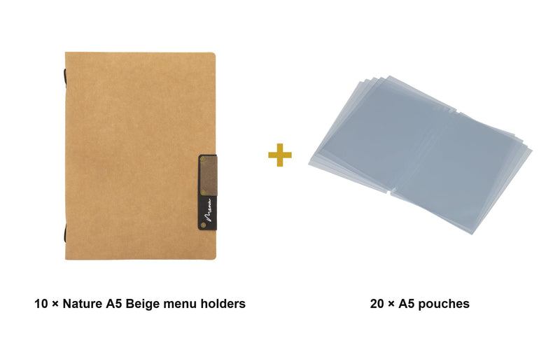Load image into Gallery viewer, Securit Menu Set - Nature A5 Beige - 10 Menu Holders + 20 Extra Pouches - what is in the set
