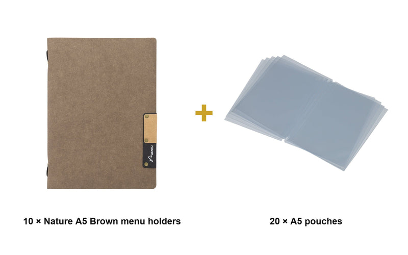 Load image into Gallery viewer, Securit Menu Set - Nature A5 Brown - 10 Menu Holders + 20 Extra Pouches - what is in the set
