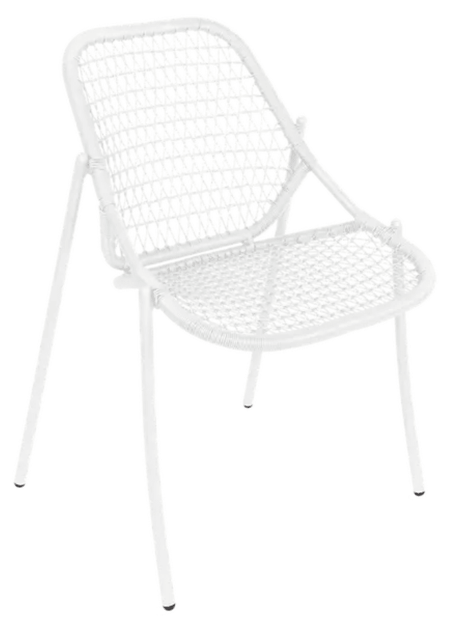 Load image into Gallery viewer, White knitted Sixties stackable outdoor chair by Fermob, featuring a stylish modern design for outdoor furniture.
