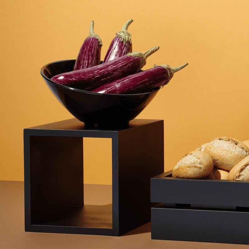 Load image into Gallery viewer, Slanted bowl made of melamine, black, 233x(h)125mm - Custom Wood DesignsBlack melamine slanted bowl by Fine Dine, 233x125mm, showing its angled design and smooth surface.Melamine bowl779668
