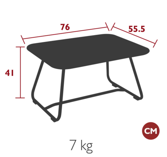 Fermob Sixties low outdoor table, 76x55.5cm, featuring a sleek design perfect for patio or garden spaces.