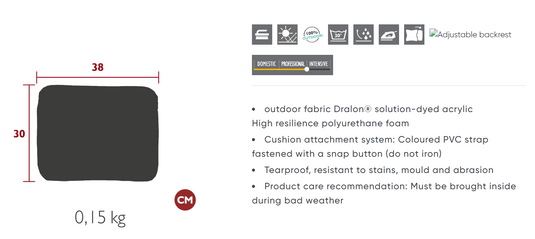 Fermob outdoor burgundy cushion 38x30cm for patio chairs, plush fabric, and comfortable seat padding for outdoor furniture.