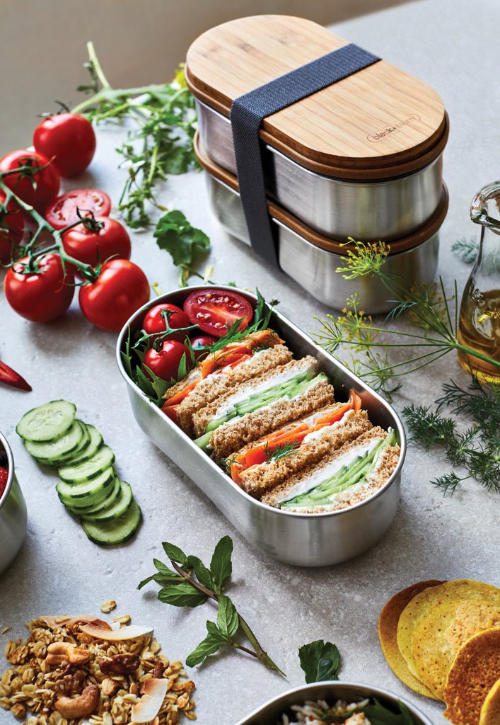 Load image into Gallery viewer, Stainless Steel Double Bento Box - Custom Wood DesignsStainless steel double bento box by Black + Blum with two compartments for home and lunch storage.Home &amp; LivingP439.2002Stainless steel,Bamboogrey
