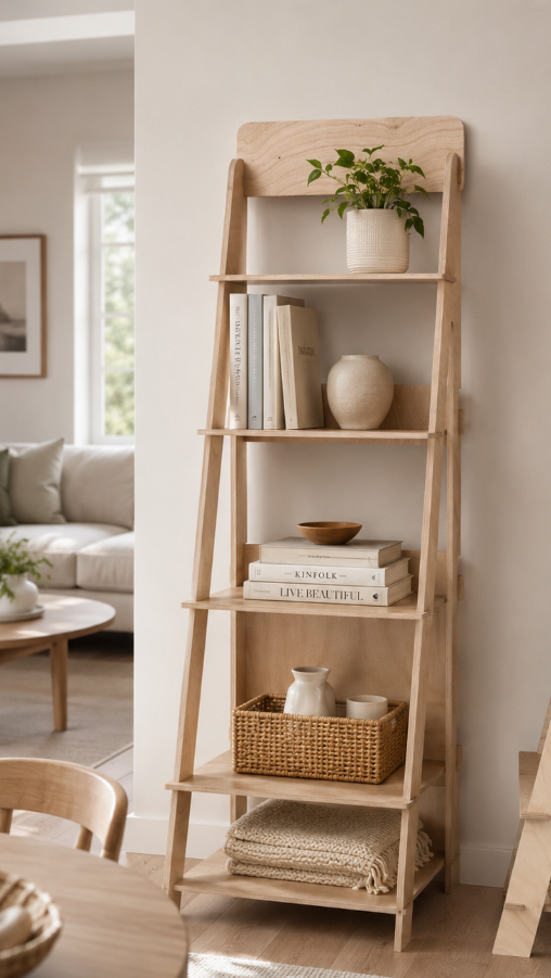 Load image into Gallery viewer, Multifunctional storage shelving unit with stairs and ladder design by Esposit, displayed as a floor display in a modern setting.
