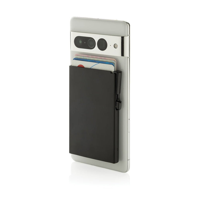 Load image into Gallery viewer, XD Collection aluminium RFID magnetic phone cardholder with wood design, compact and secure for travel and everyday use.

