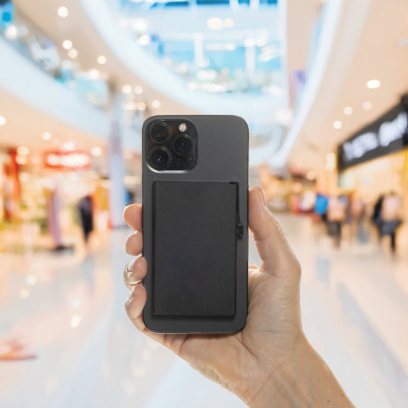 Load image into Gallery viewer, XD Collection aluminium RFID magnetic phone cardholder with wooden design, compact and secure for travel and everyday use.
