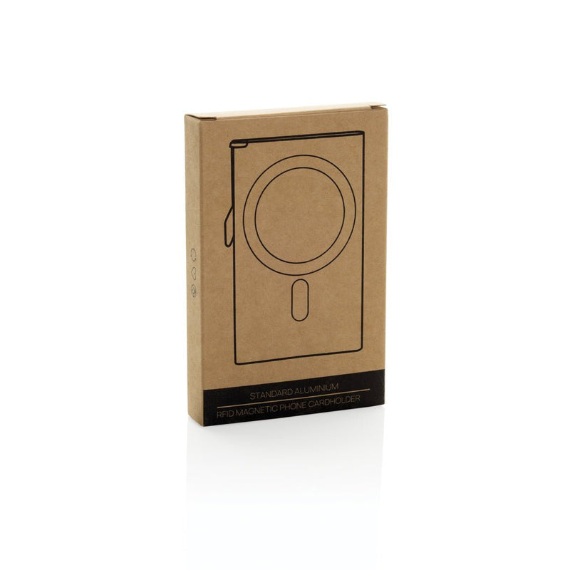 Load image into Gallery viewer, XD Collection aluminium RFID magnetic phone cardholder with custom wood design, compact travel accessory for cards and IDs.
