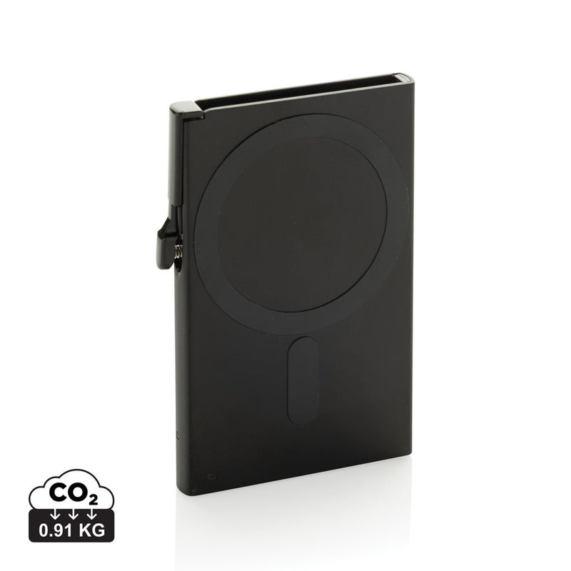 Load image into Gallery viewer, XD Collection aluminium RFID magnetic phone cardholder with custom wood design, compact travel accessory for secure card storage.
