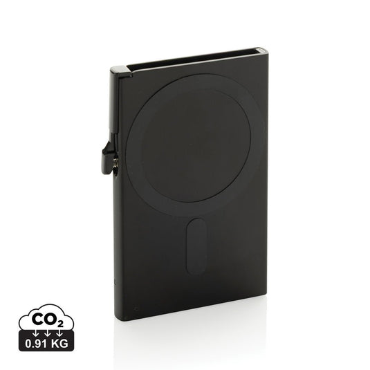 XD Collection aluminium RFID magnetic phone cardholder with custom wood design, compact travel accessory for secure card storage.