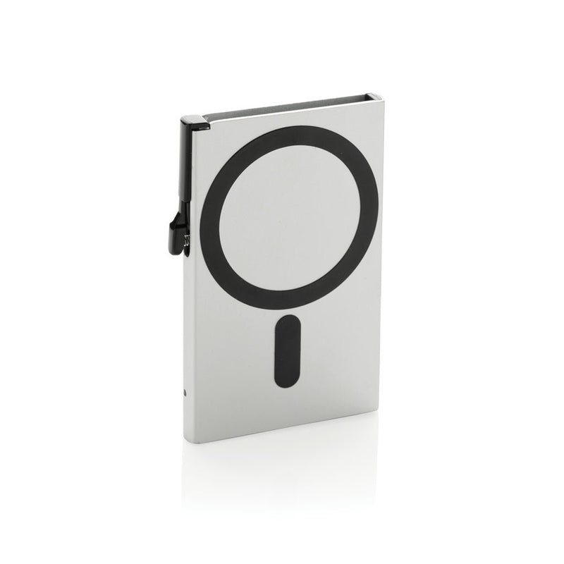 Load image into Gallery viewer, XD Collection aluminium RFID magnetic phone cardholder with custom wood design, compact and secure for travel.

