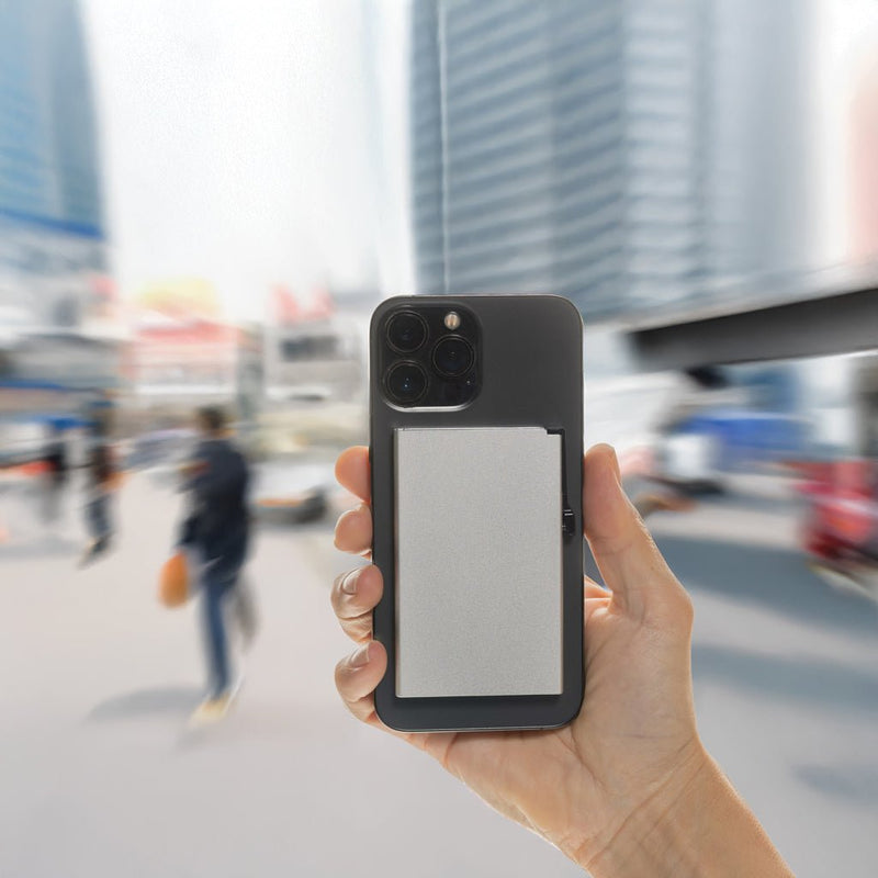Load image into Gallery viewer, XD Collection aluminium RFID magnetic phone cardholder with custom wood design, compact and secure for travel and everyday use.
