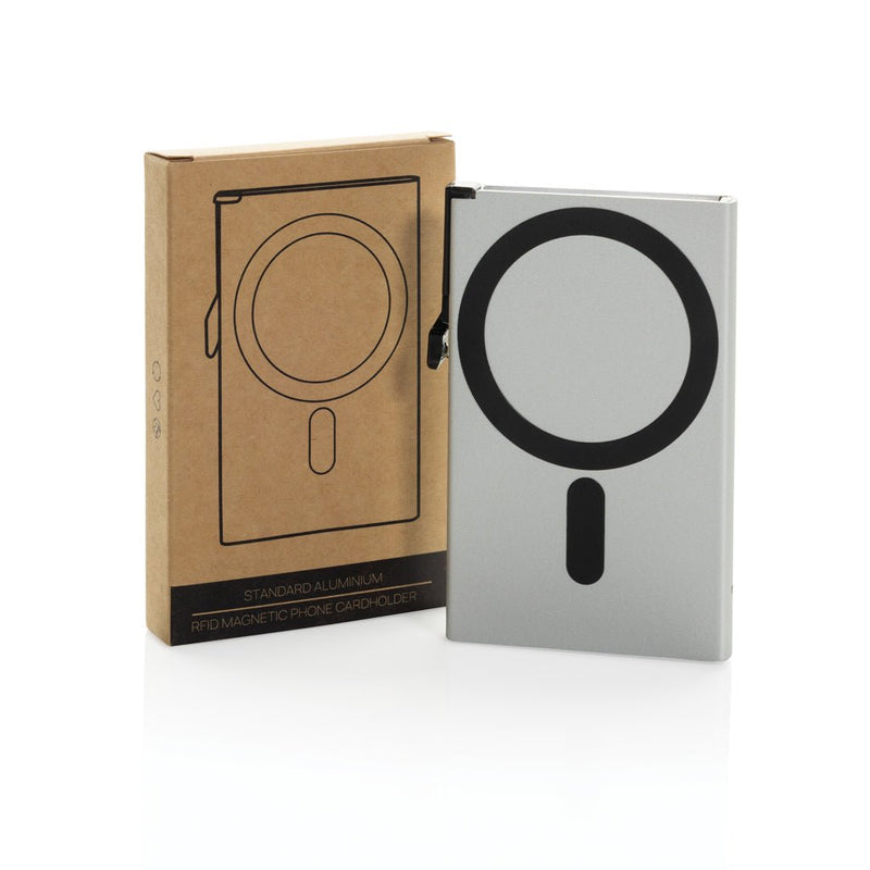 Load image into Gallery viewer, XD Collection aluminium RFID magnetic phone cardholder with custom wood design, compact and secure for travel and everyday use.
