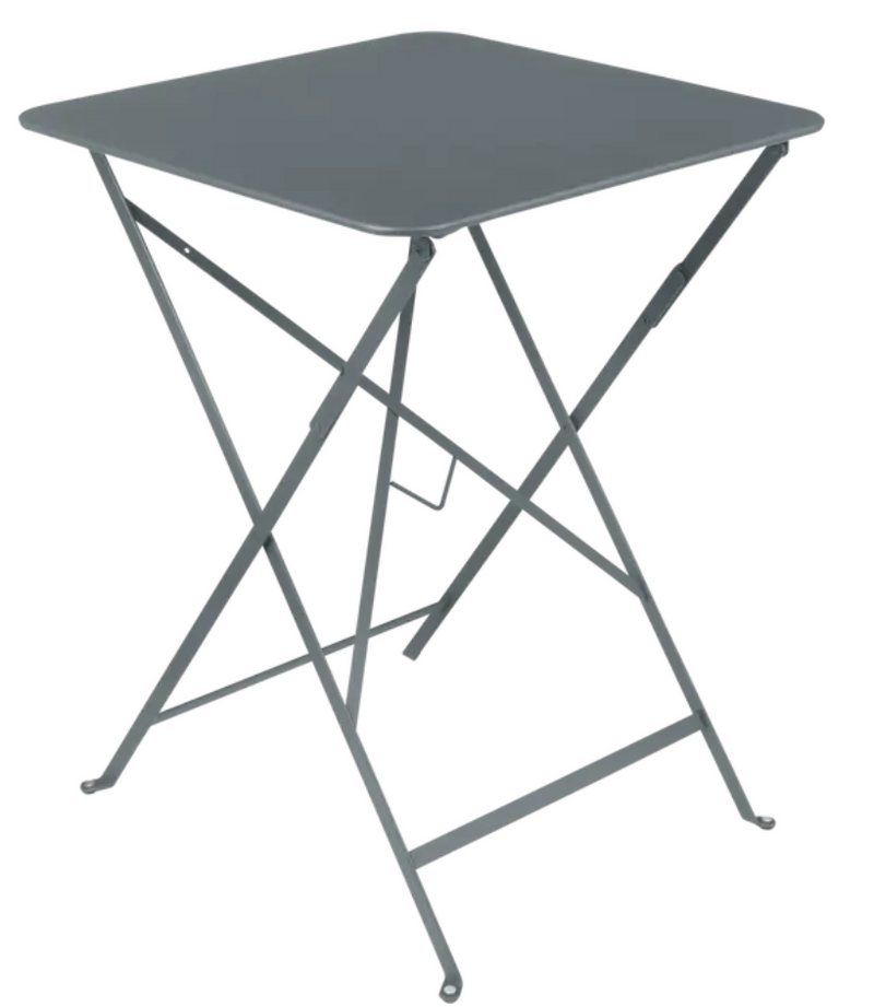 Load image into Gallery viewer, Storm grey Fermob metal foldable bistro table, 57x57 inches, ideal for outdoor dining and compact storage.
