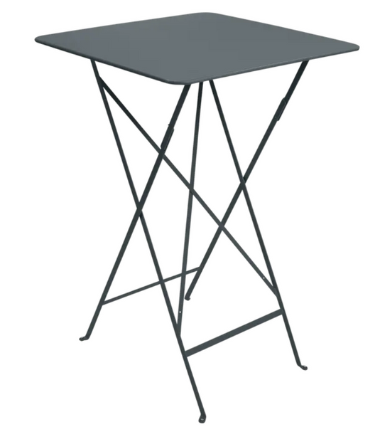 Storm grey Fermob Bistro high foldable bar table with steel construction, suitable for outdoor use and UV resistant.