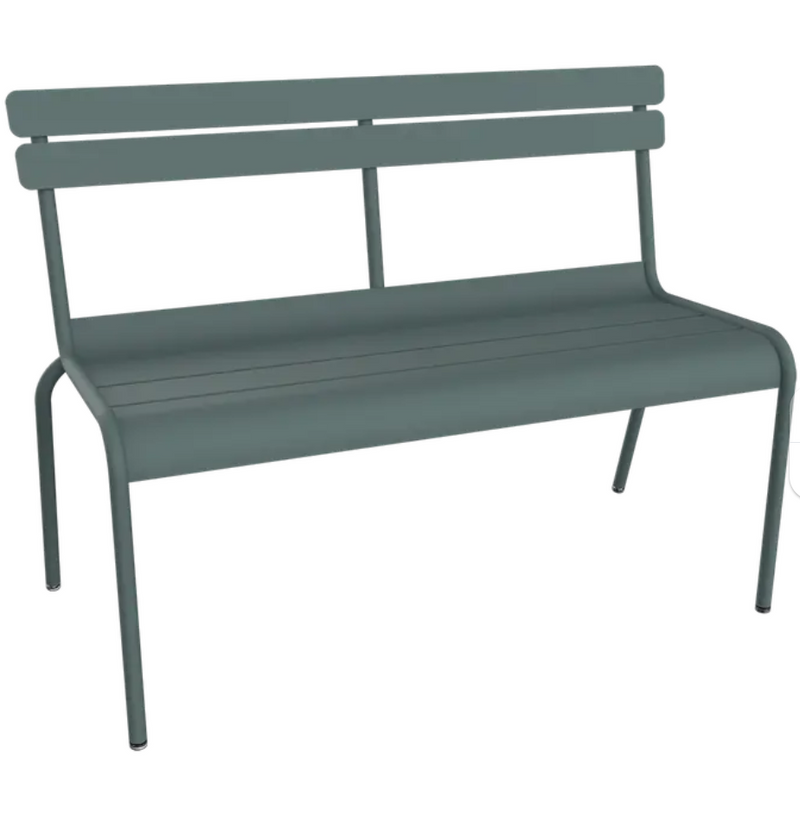 Load image into Gallery viewer, Luxembourg 2/3-seater outdoor bench by Fermob in storm grey with backrest, suitable for garden or hallway seating.
