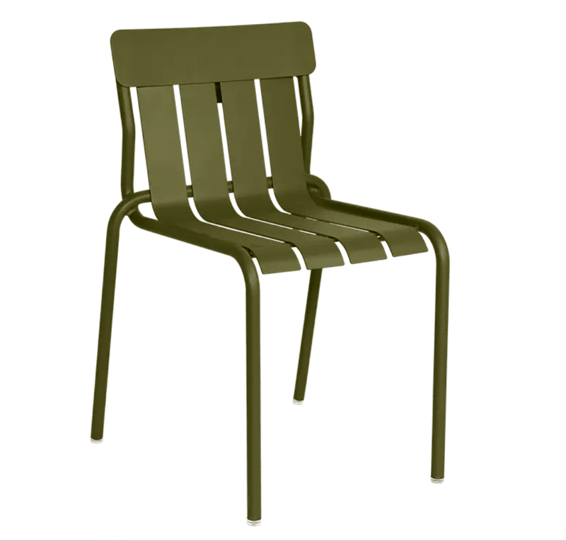 Load image into Gallery viewer, Stripe Chair Stackable Outdoor Dining - Custom Wood DesignsFermob Stripe outdoor dining chair with a stackable metal design in pesto green, suitable for patio or garden use.Fermob Metal Chair Outdoor24575205580407Pesto
