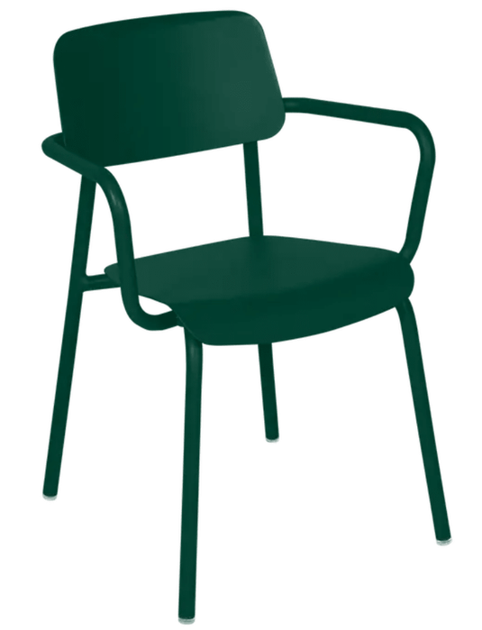 Fermob Cedar Green Study Armchair, stackable indoor dining and office chair with modern design and wooden legs.