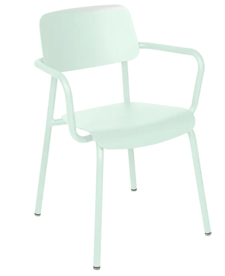 Load image into Gallery viewer, Ice Mint Fermob Studie armchair, stackable indoor dining and office chair with modern design, suitable for home and contract spaces.
