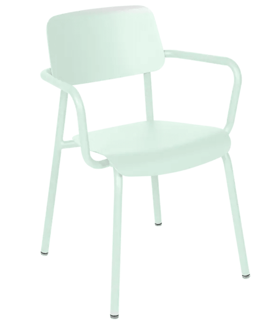 Ice Mint Fermob Studie armchair, stackable indoor dining and office chair with modern design, suitable for home and contract spaces.