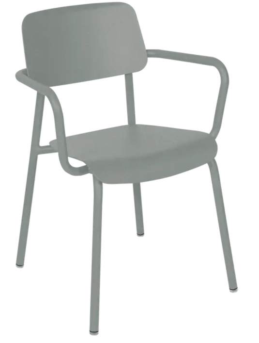 Fermob Lapili Grey Studie armchair, stackable contract dining chair suitable for indoor office or home use.