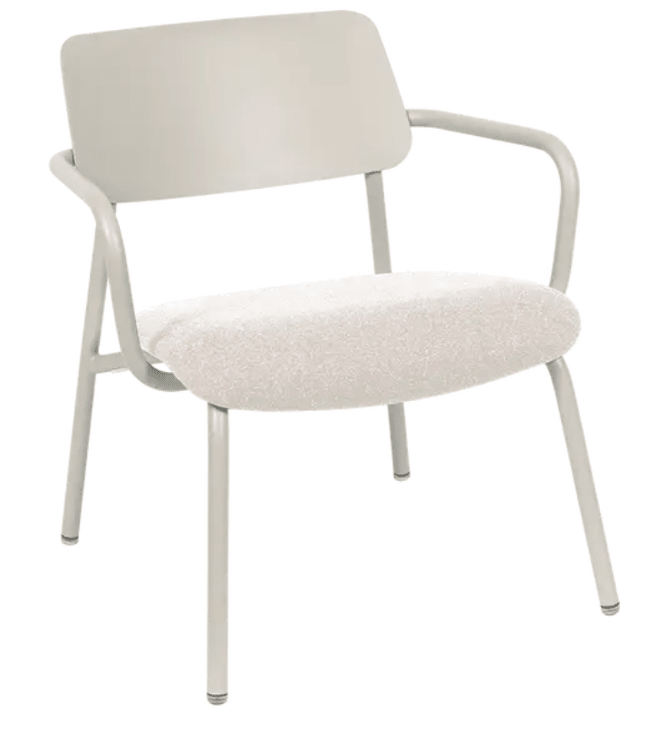 Load image into Gallery viewer, Fermob Studie fabric lounge armchair with metal frame, featuring grey upholstery, ideal for office or lounge settings.
