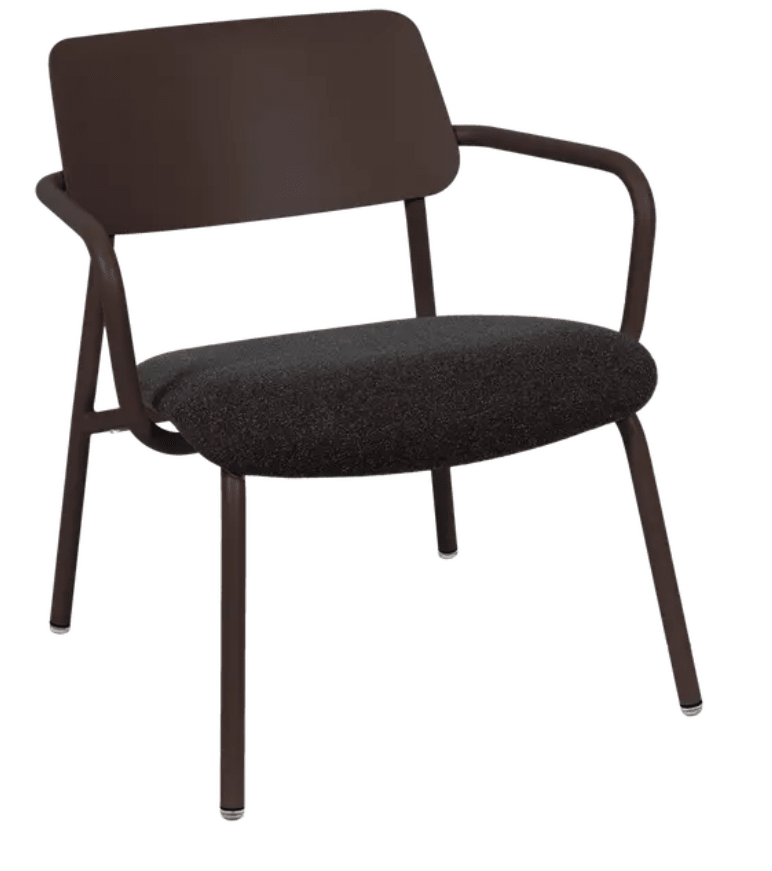 Load image into Gallery viewer, Fermob Studie fabric lounge armchair with metal legs, modern office chair design, wide seat, and stylish furniture for office or lounge.
