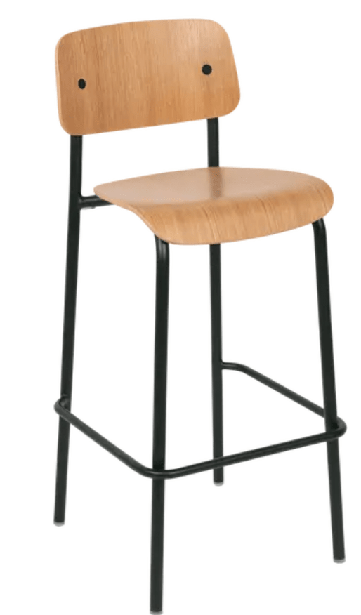 Load image into Gallery viewer, Antracite Studie Oak Bar Chair H75 by Custom Wood Designs featuring a wooden oak high chair with a sleek, modern design.
