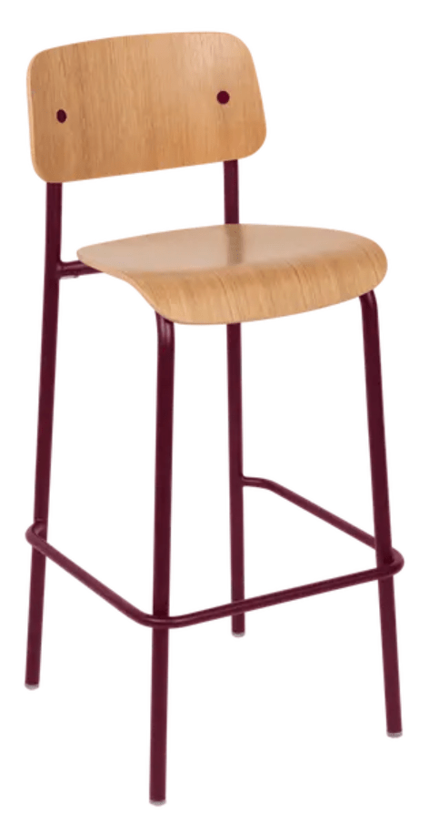 Load image into Gallery viewer, Black cherry Studie Oak Bar Chair H75 by Custom Wood Designs, showing a sleek wooden high chair with a sturdy oak frame.
