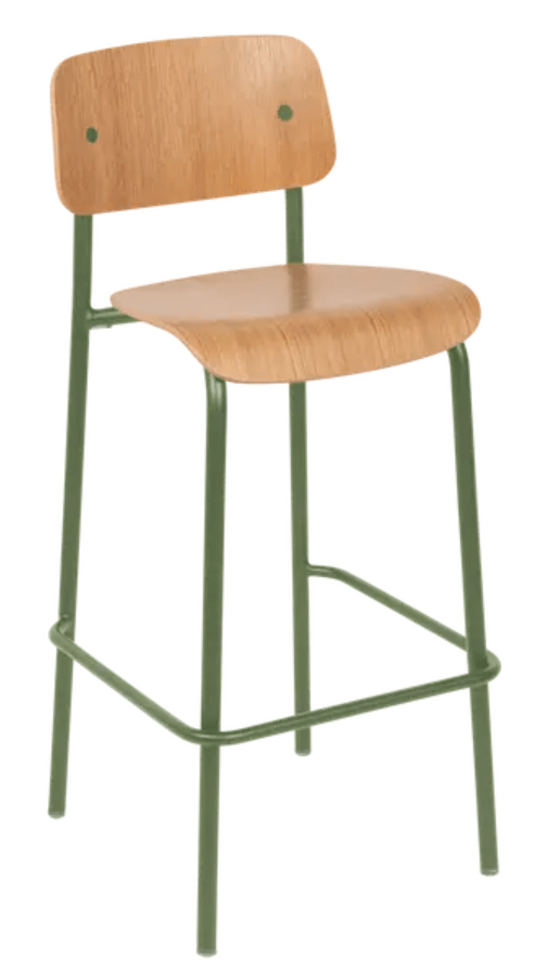 Load image into Gallery viewer, Custom Wood Designs Studie Oak Bar Chair H75, a sturdy high wooden chair with a natural oak finish and sleek design.
