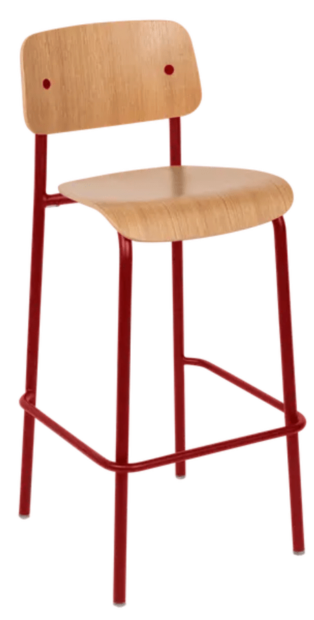 Custom Wood Designs Studie Oak Bar Chair H75, a high wooden oak chair with a sleek design, shown in natural wood finish.