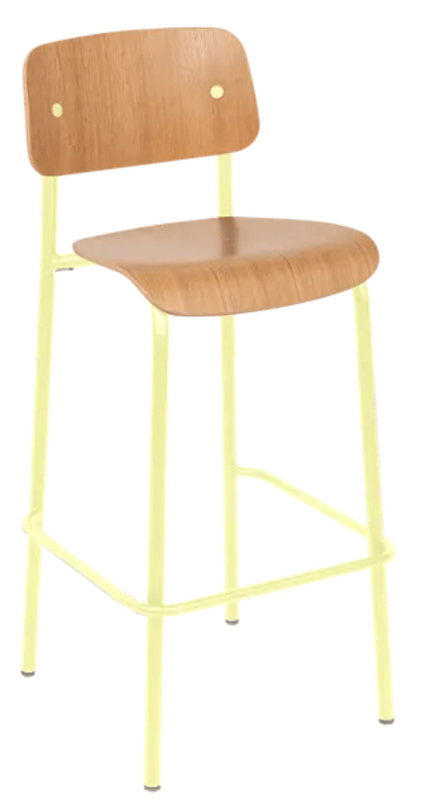 Load image into Gallery viewer, Custom Wood Designs Studie Oak Bar Chair H75, a sleek high wooden chair with a frosted lemon finish and modern design.
