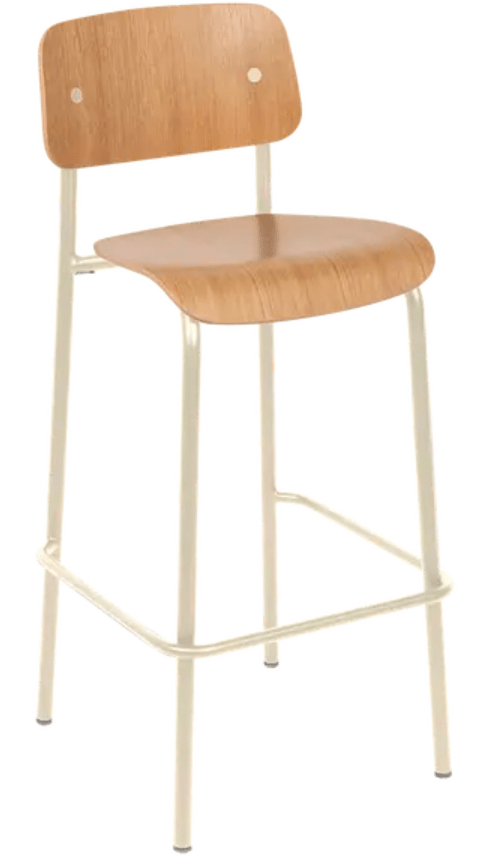 Load image into Gallery viewer, Latte beige Studie Oak Bar Chair by Custom Wood Designs, wooden high chair with a sleek oak finish and modern design.

