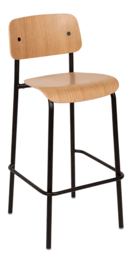 Load image into Gallery viewer, Studie Oak Bar Chair H75 by Custom Wood Designs, high wooden bar stool with a natural oak finish and modern design.
